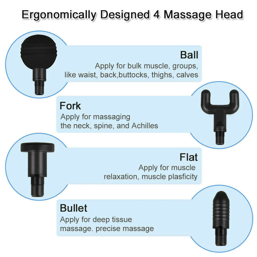 CoreForm™ Deep Tissue Massage Gun – 6-Speed Muscle Relief with 4 Heads